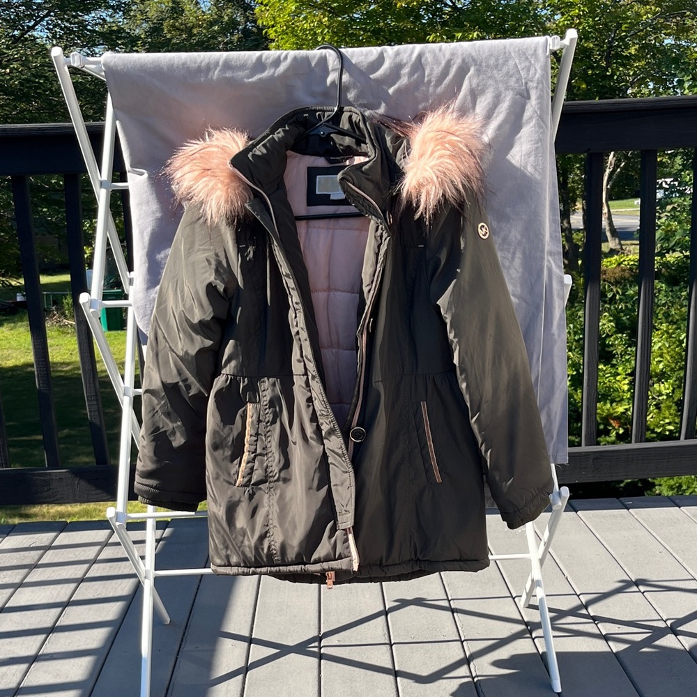 Girls Michael Kors Full Length Olive Coat